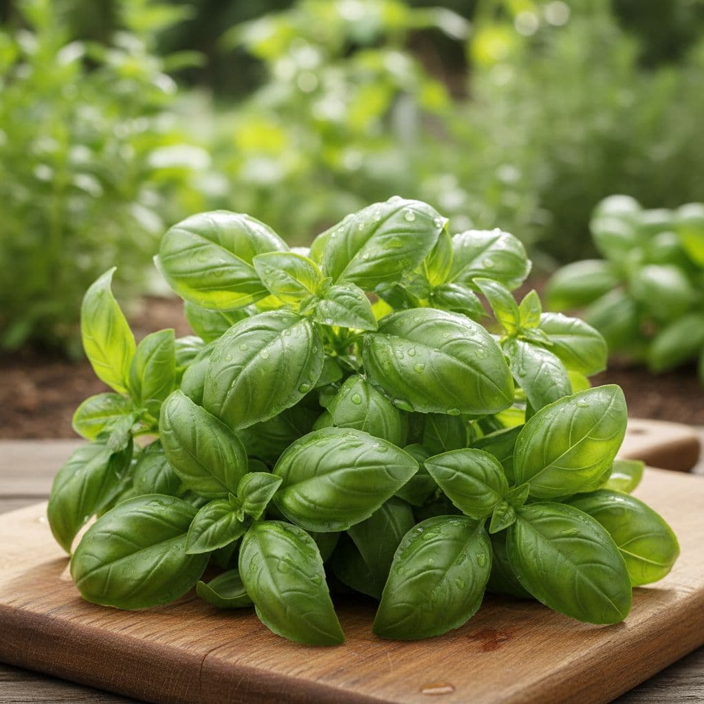 Fresh organic basil leaves