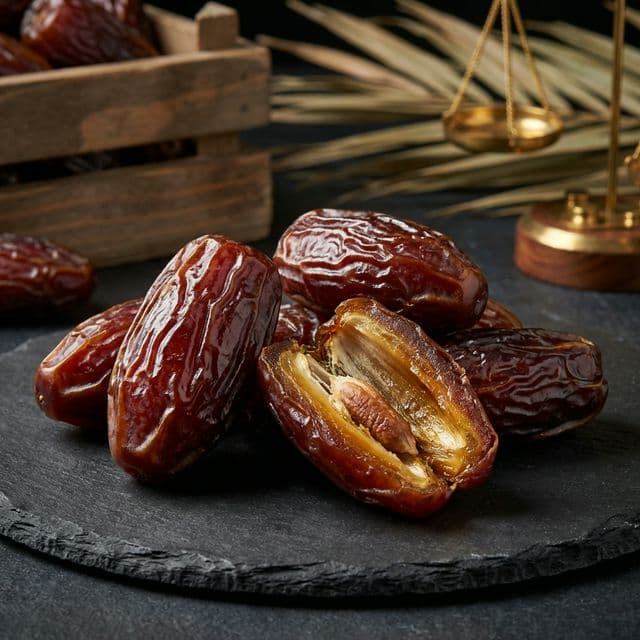 Desert-grown dates on palm tree